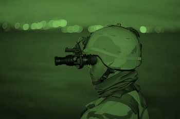 night vision goggles mounted on helmet