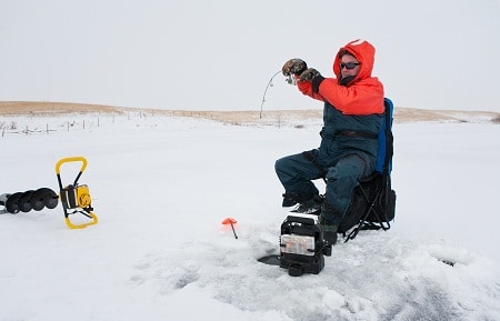 Ice fishing with portable fish finder