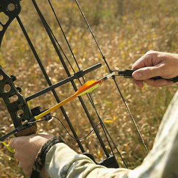 bow hunter hands on compound bow