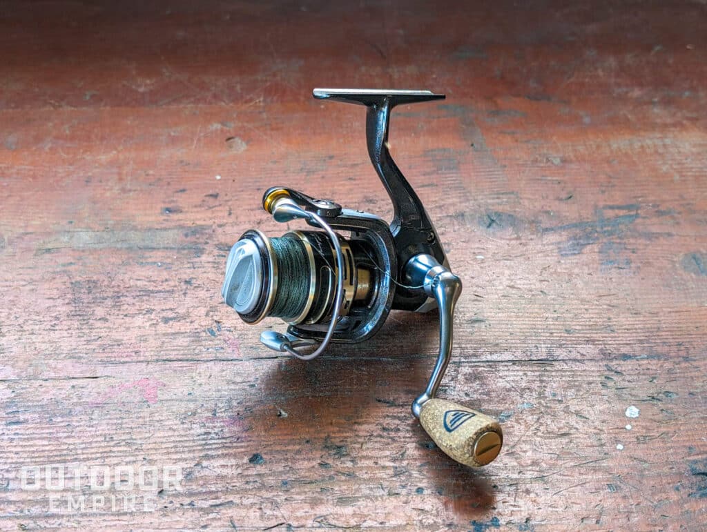 A spinning reel on a table