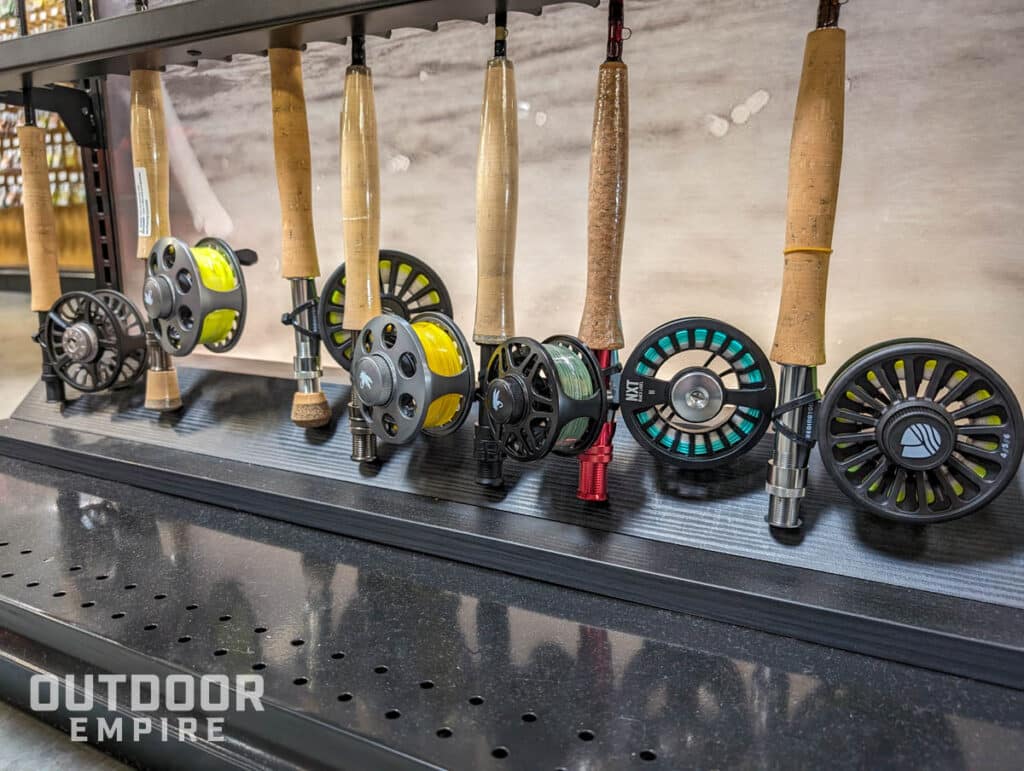 Fly reels and rods on display in store