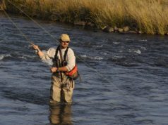 fly fisher wearing waders