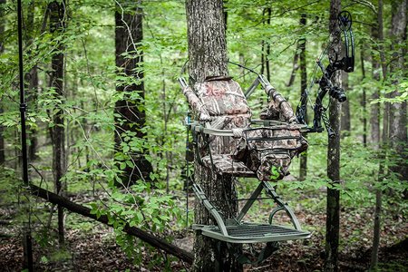 Summit treestand with a bow