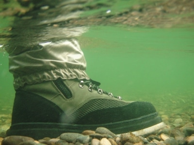 wading boot under water