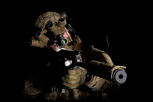 Soldier using night vision