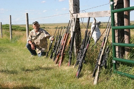 A pile of savage rifles under test.