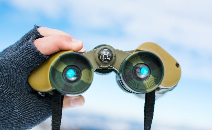 looking through binoculars