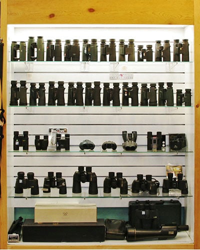 Shelf of binoculars