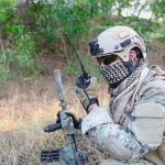 Military using walkie talkie