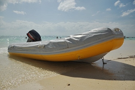 inflatable dinghy on shore