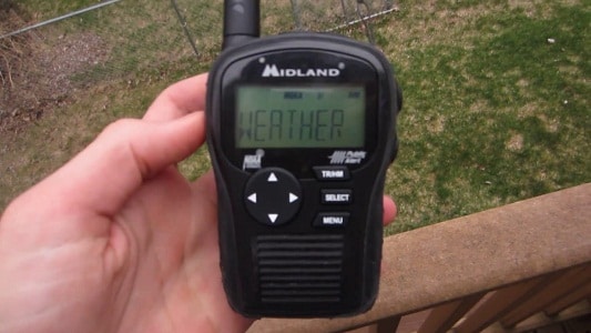 Radio screen showing weather