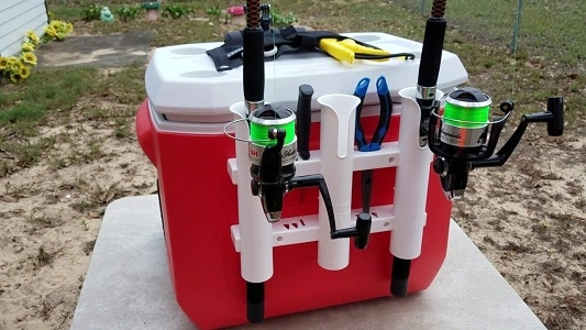 cooler upgraded with fishing holders