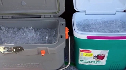 ice cubes in cooler