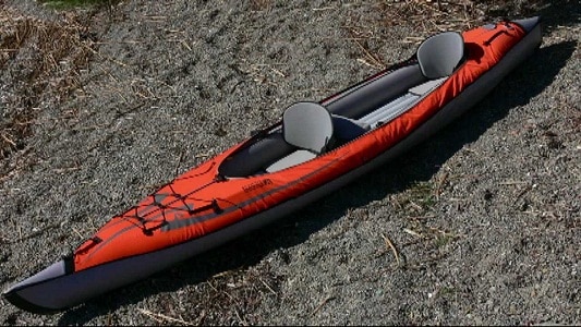 inflatable kayak on the shore