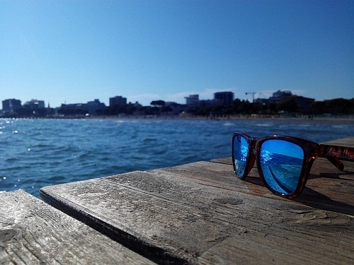 Polarized sunglasses on deck