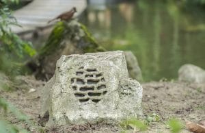 stone speaker in the garden