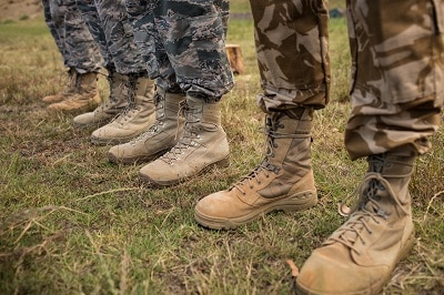 Military soldiers standing in line