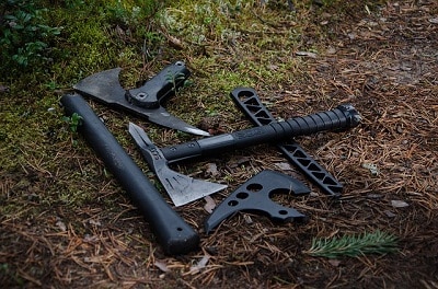 Detached tomahawk axes on the ground