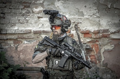 man fully geared for airsoft