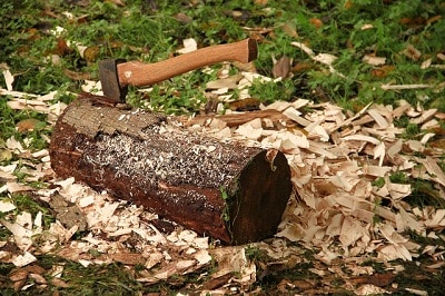 shaved bark with axe
