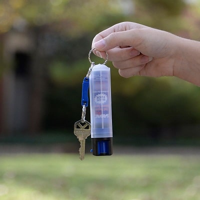 Blue face sabre pepper spray in keychain case