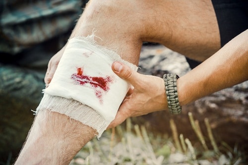 bandaged wound on the leg