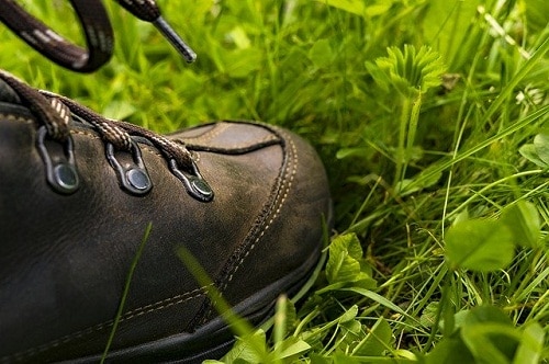 Boot on grass upclose