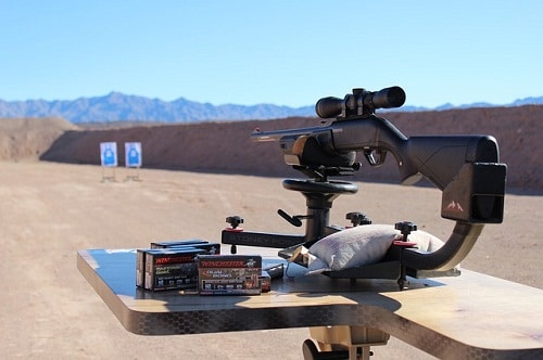 rifle set up in the dessert