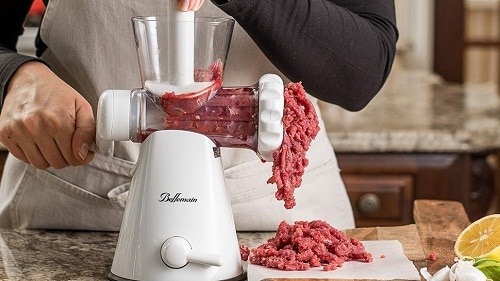 side view of a meat grinder