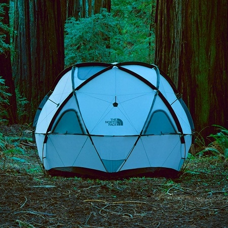 The North Face Geodome 4 set up in the woods