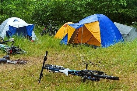 bikes parked outside of tents
