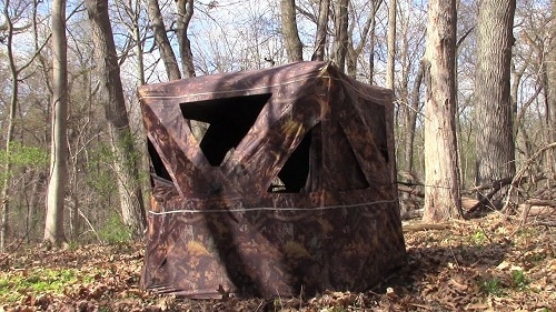 ground blinds set up in the woods