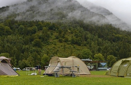 tunnel tents on the foot of the mountain