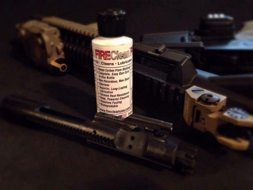 Fireclean fouling-resistant oil and disassembled rifle