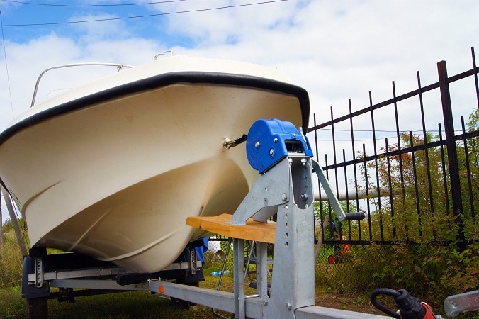 Boat in a trailer on a winch close-up