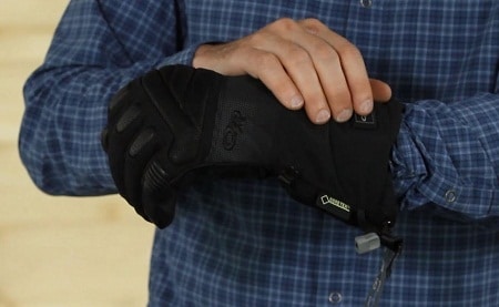 bare hand over hand with Outdoor Research heated glove