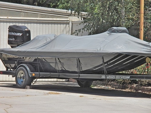 covered boat on trailer