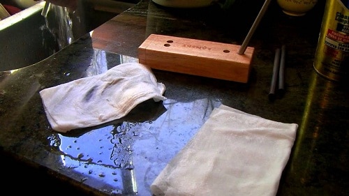 wet cloth and Lansky ceramic rods washed with water