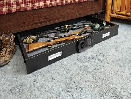 SnapSafe Under Bed Safe XXL under the bed loaded with rifles