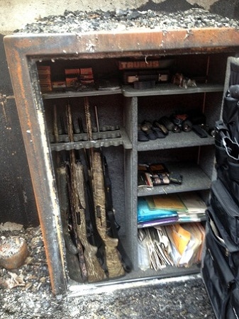guns and files in a fireproof gun safe saved from fire
