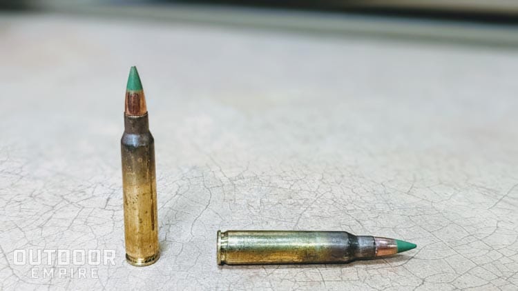 Two 5. 56mm cartridges up close