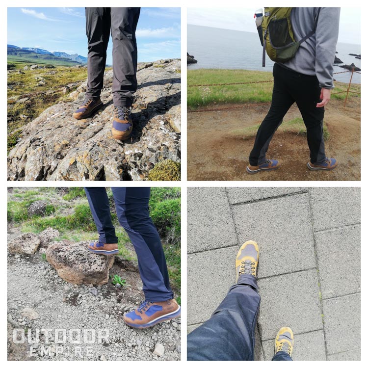 Different views of the Skogan boots on foot while walking