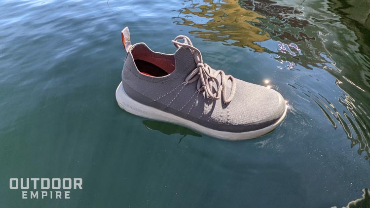 Grundens Sea Knit Boat Shoe floating on water