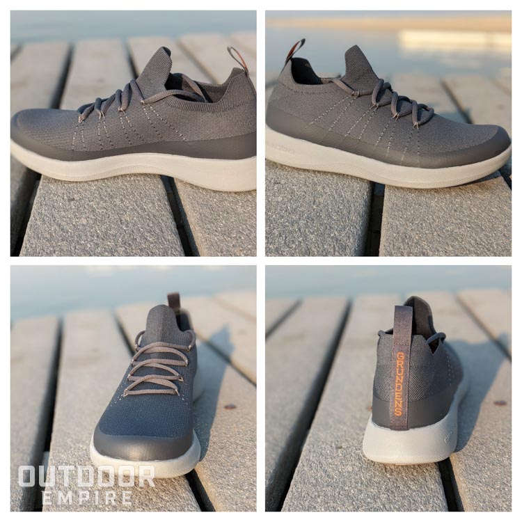 Collage of different angles of the grundens sea knit boat shoe