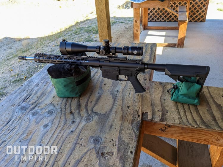 PSA AR-10 .308 rifle sitting on range table