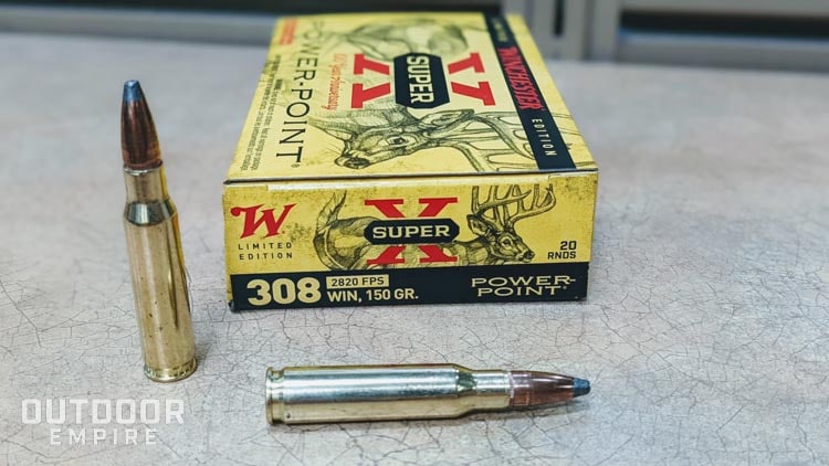 Box of 308 Winchester ammo on a shelf