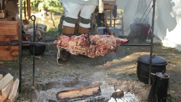 Deer Meat Cooking Over An Open Fire