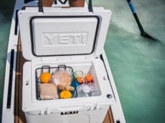Yeti cooler with snacks and drink