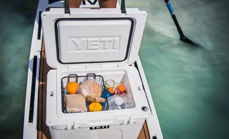Yeti cooler with snacks and drink