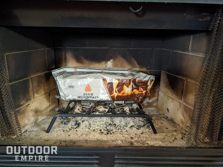 Pine Mountain Quantum firelog in fireplace